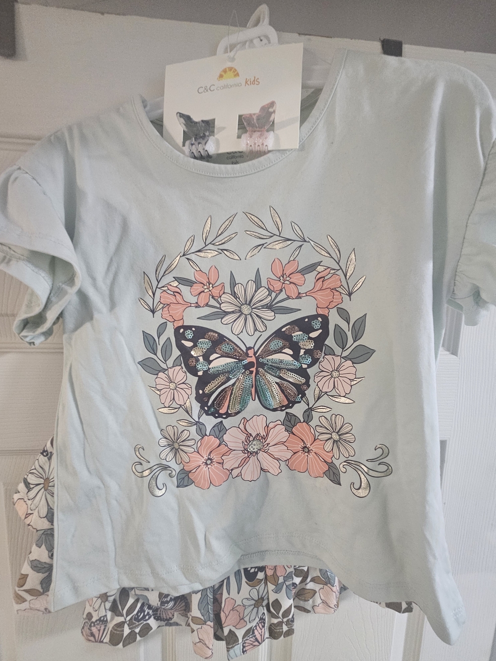 C&C California Light Blue Butterfly Floral Tee